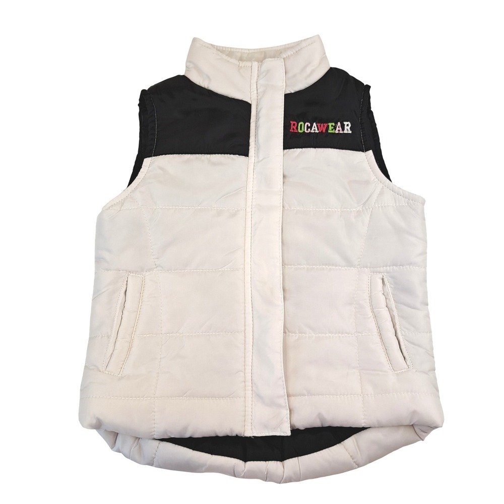 Rocawear Puffer Vest Sleeveless Quilted Padded Black White 24M